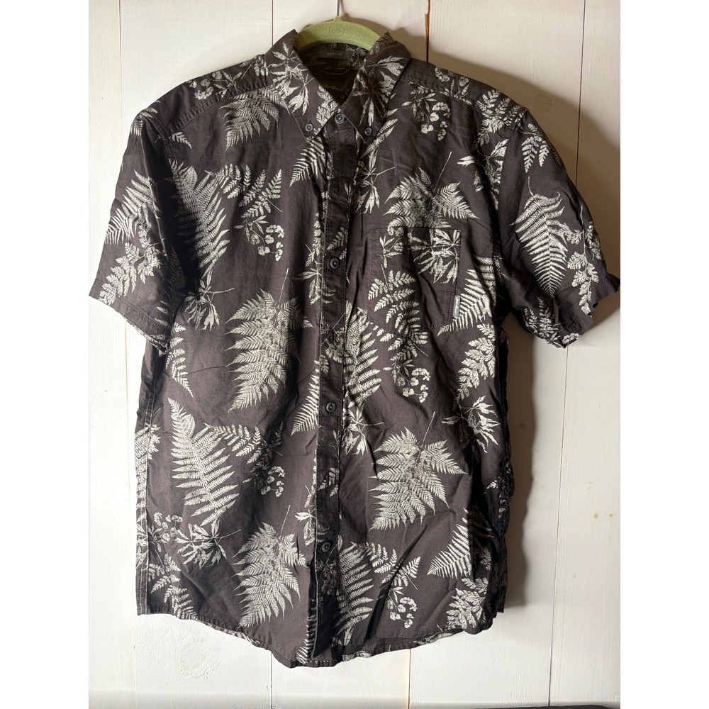 Eddie Bauer Mens M Brown Cotton Fern Print Short Sleeve Shirt